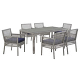 Cinder 7 Piece Outdoor Patio Wicker Rattan Set in Gray Navy