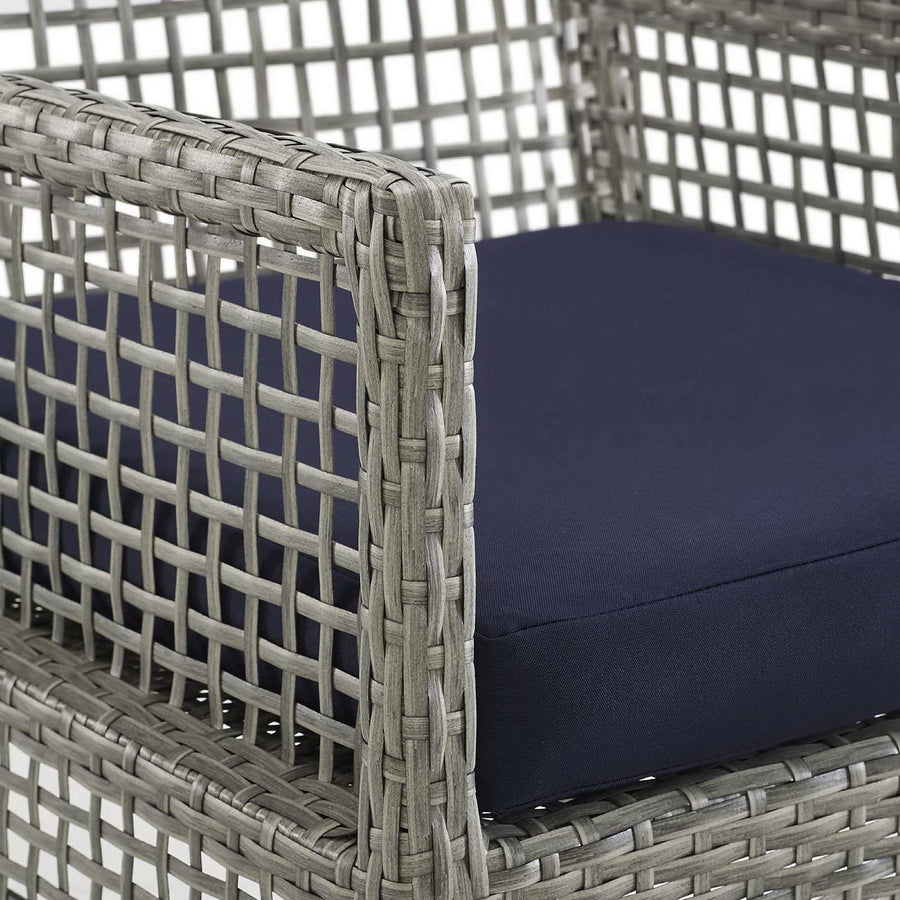 Cinder 7 Piece Outdoor Patio Wicker Rattan Set in Gray Navy