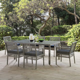 Cinder 7 Piece Outdoor Patio Wicker Rattan Set in Gray Navy