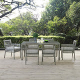 Cinder 7 Piece Outdoor Patio Wicker Rattan Set in Gray White