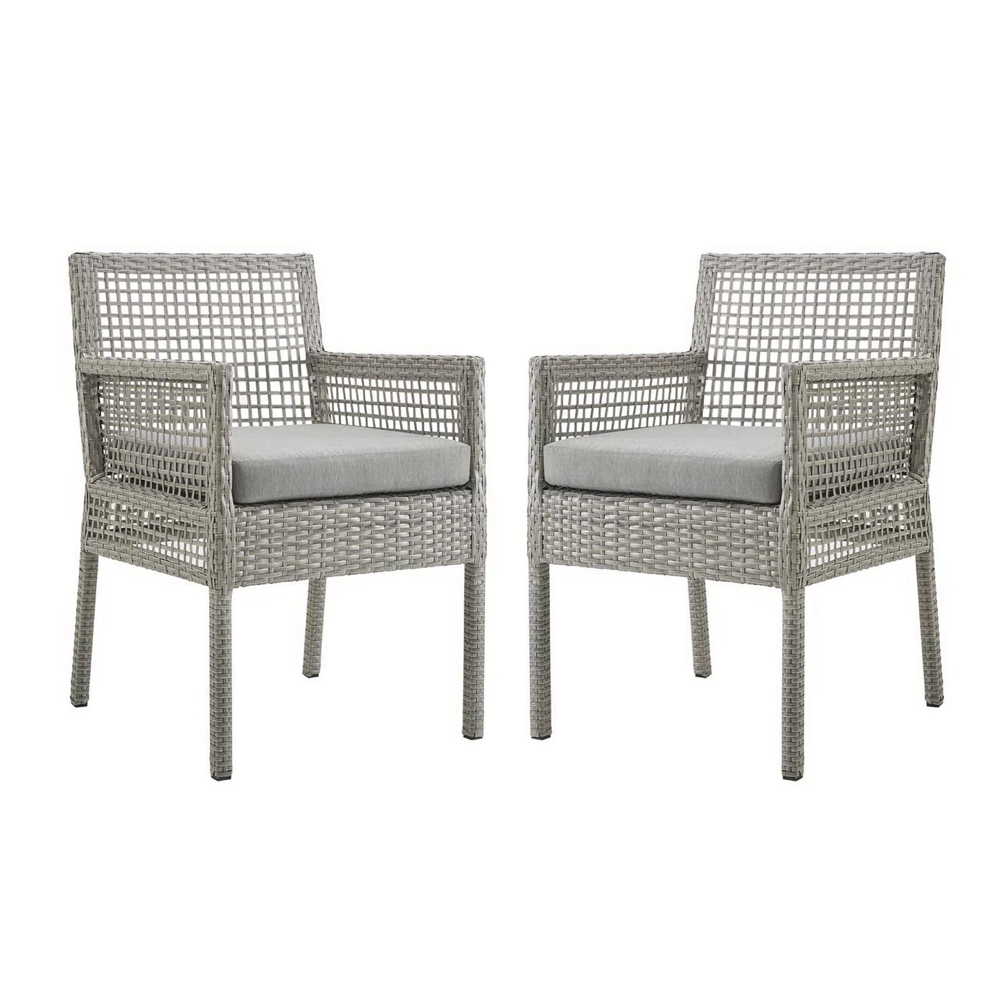 Aura Outdoor Patio Wicker Rattan Dining Armchair Set of 2 by Furniture For America