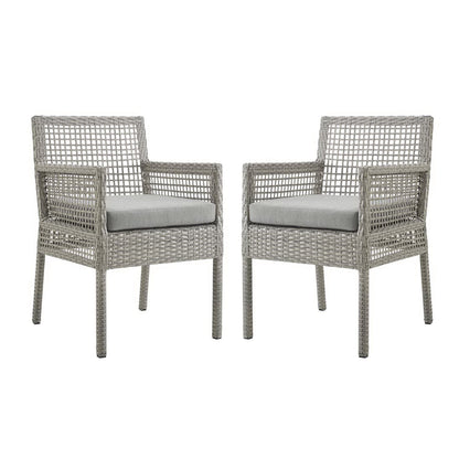 Aura Outdoor Patio Wicker Rattan Dining Armchair Set of 2 by Furniture For America