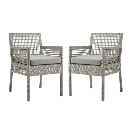Aura Outdoor Patio Wicker Rattan Dining Armchair Set of 2 in Gray Gray