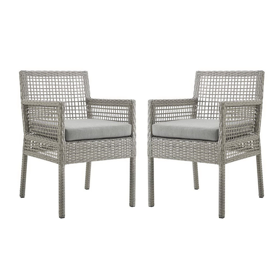 Cinder Outdoor Patio Wicker Rattan Dining Armchair Set of 2 in Gray Gray