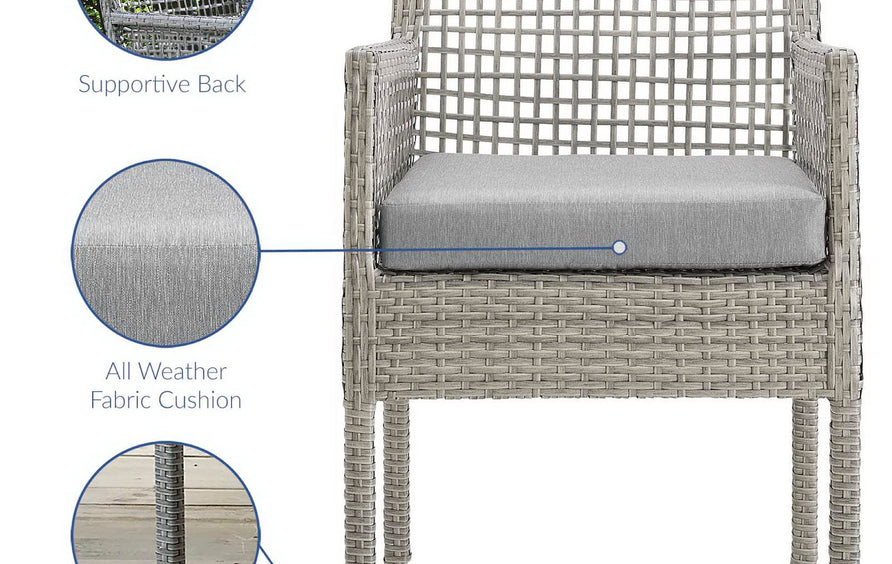 Cinder Outdoor Patio Wicker Rattan Dining Armchair Set of 2 in Gray Gray