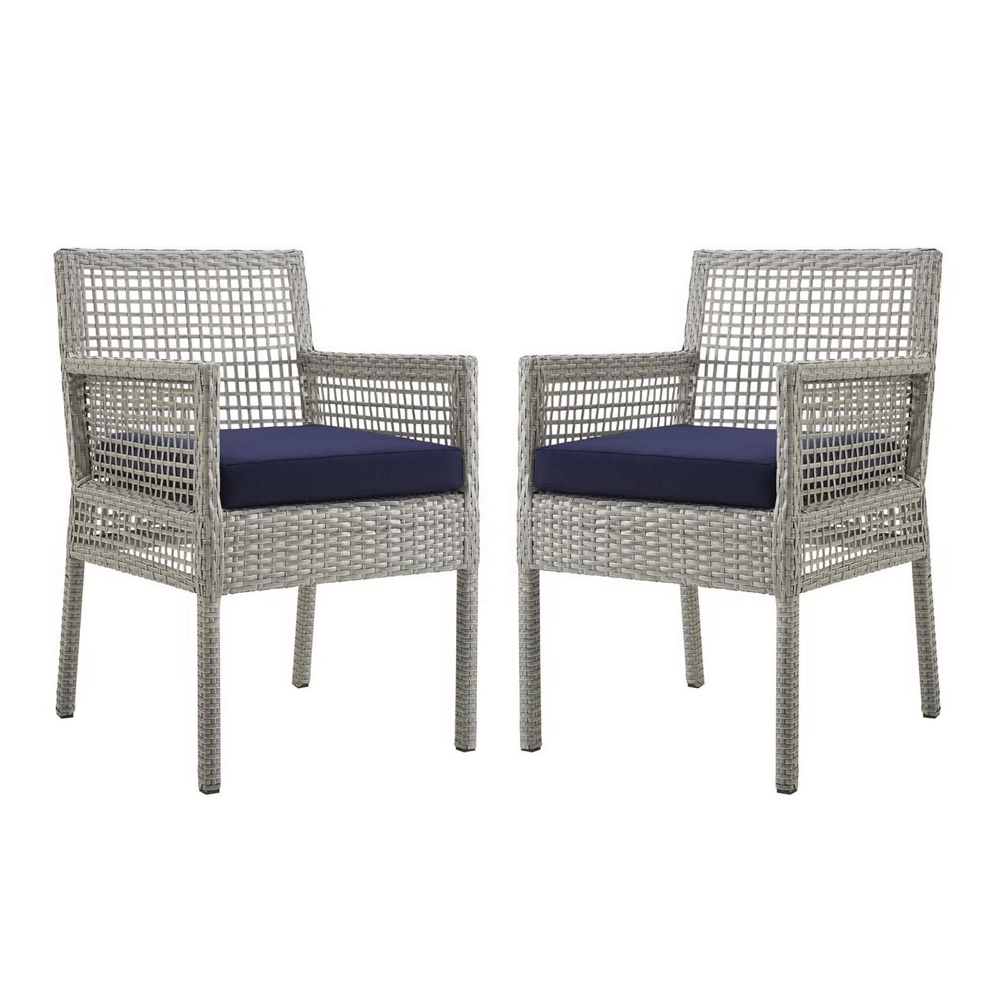 Aura Outdoor Patio Wicker Rattan Dining Armchair Set of 2 by Furniture For America