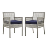 Cinder Outdoor Patio Wicker Rattan Dining Armchair Set of 2 in Gray Navy