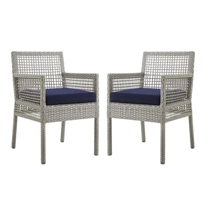 Aura Outdoor Patio Wicker Rattan Dining Armchair Set of 2 by Furniture For America