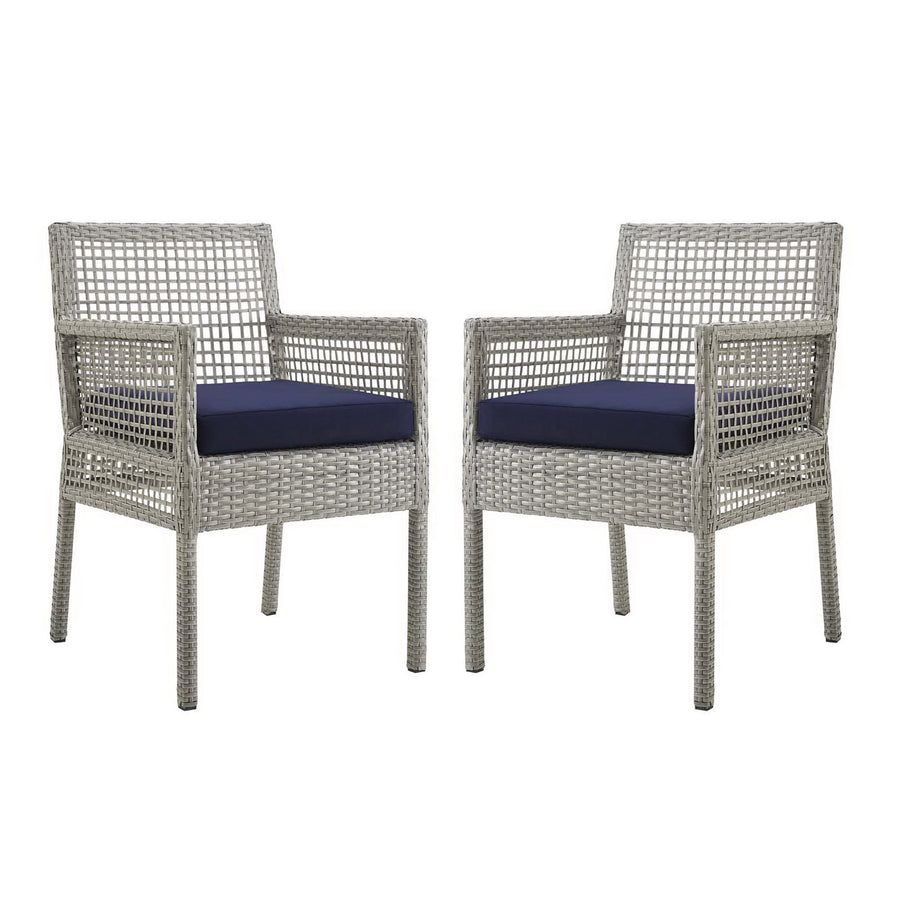 Cinder Outdoor Patio Wicker Rattan Dining Armchair Set of 2 in Gray Navy
