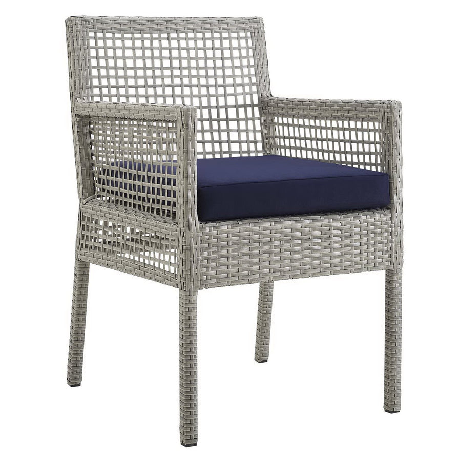 Cinder Outdoor Patio Wicker Rattan Dining Armchair Set of 2 in Gray Navy