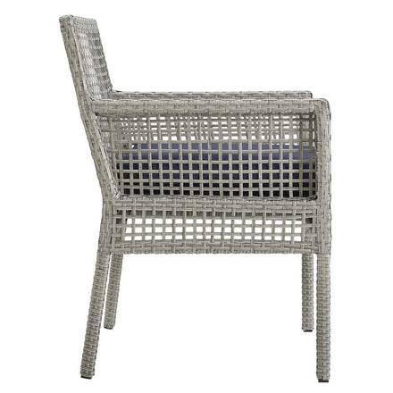 Aura Outdoor Patio Wicker Rattan Dining Armchair Set of 2 in Gray Navy