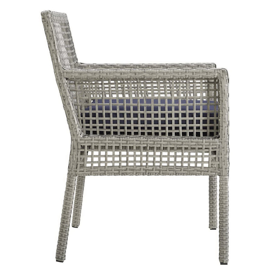 Cinder Outdoor Patio Wicker Rattan Dining Armchair Set of 2 in Gray Navy