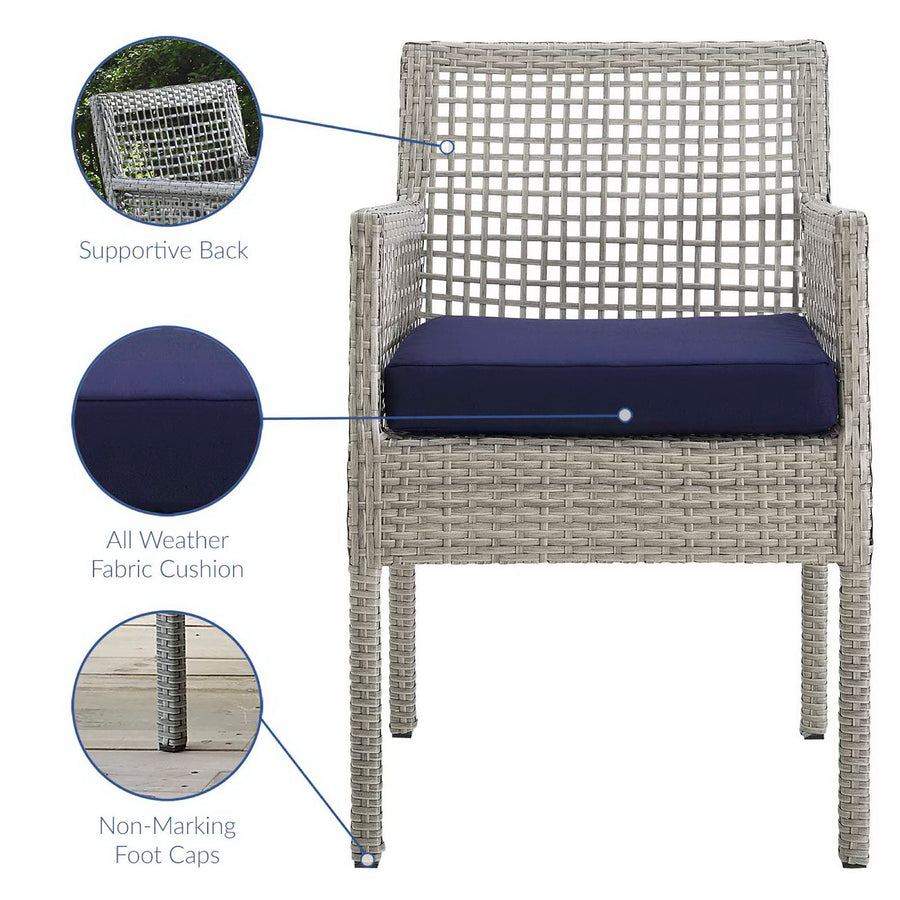 Cinder Outdoor Patio Wicker Rattan Dining Armchair Set of 2 in Gray Navy