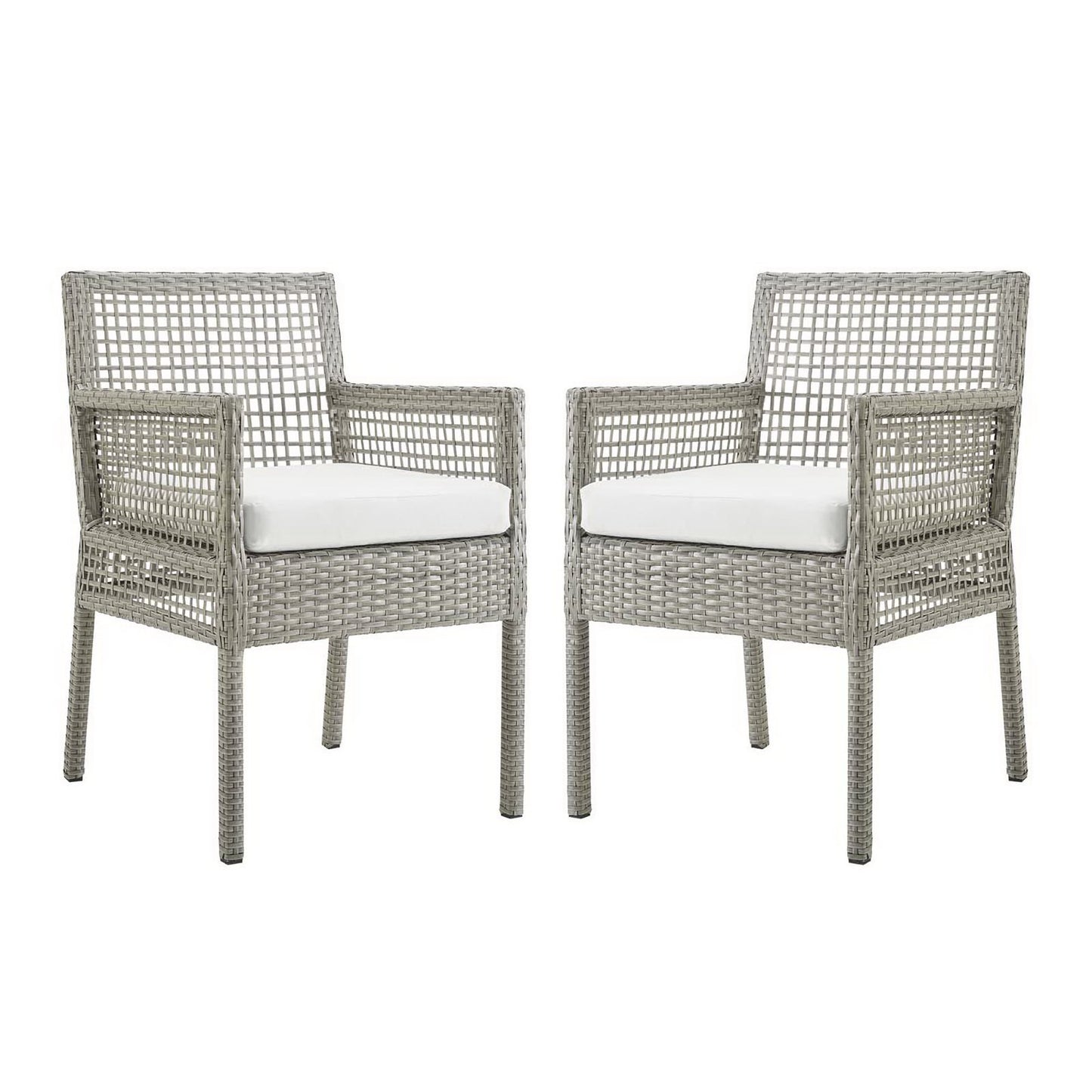 Aura Outdoor Patio Wicker Rattan Dining Armchair Set of 2 by Furniture For America