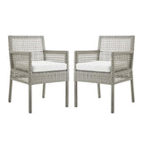 Cinder Outdoor Patio Wicker Rattan Dining Armchair Set of 2 in Gray White