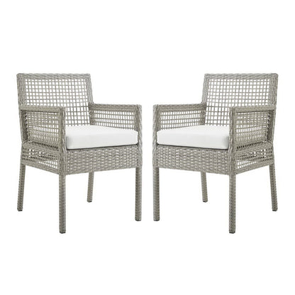 Aura Outdoor Patio Wicker Rattan Dining Armchair Set of 2 by Furniture For America