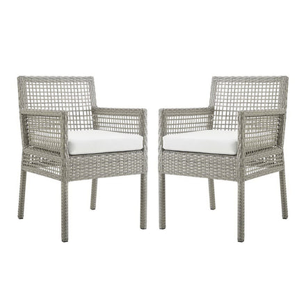Aura Outdoor Patio Wicker Rattan Dining Armchair Set of 2 in Gray White