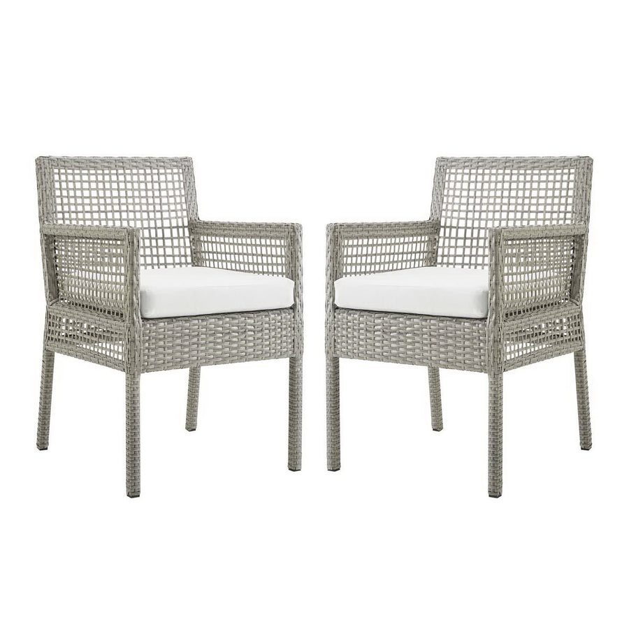 Cinder Outdoor Patio Wicker Rattan Dining Armchair Set of 2 in Gray White