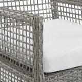 Cinder Outdoor Patio Wicker Rattan Dining Armchair Set of 2 in Gray White