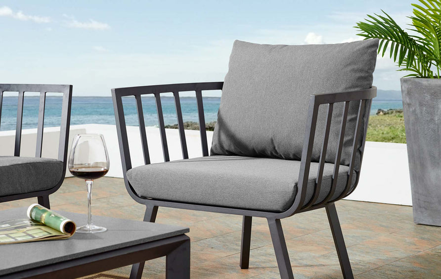Merlot Outdoor Patio Aluminum Armchair in Gray Charcoal