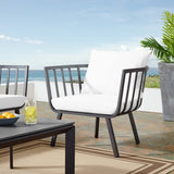 Merlot Outdoor Patio Aluminum Armchair in Gray White