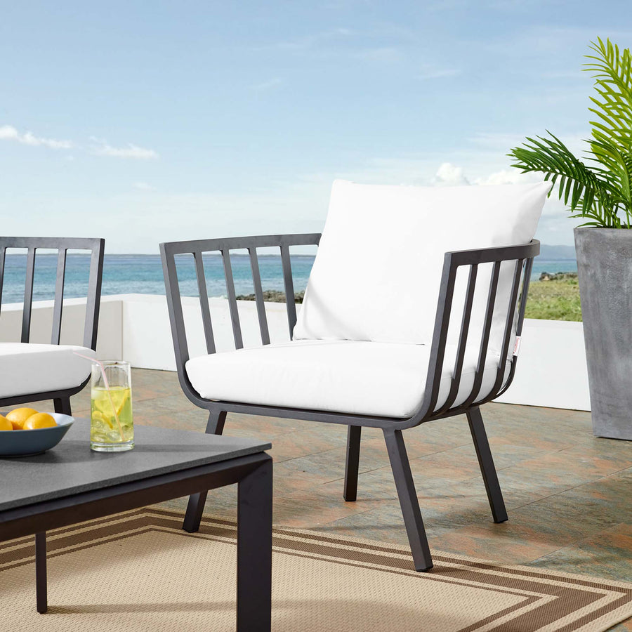 Merlot Outdoor Patio Aluminum Armchair in Gray White