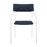 Studio Stackable Outdoor Patio Aluminum Dining Armchair in White Navy