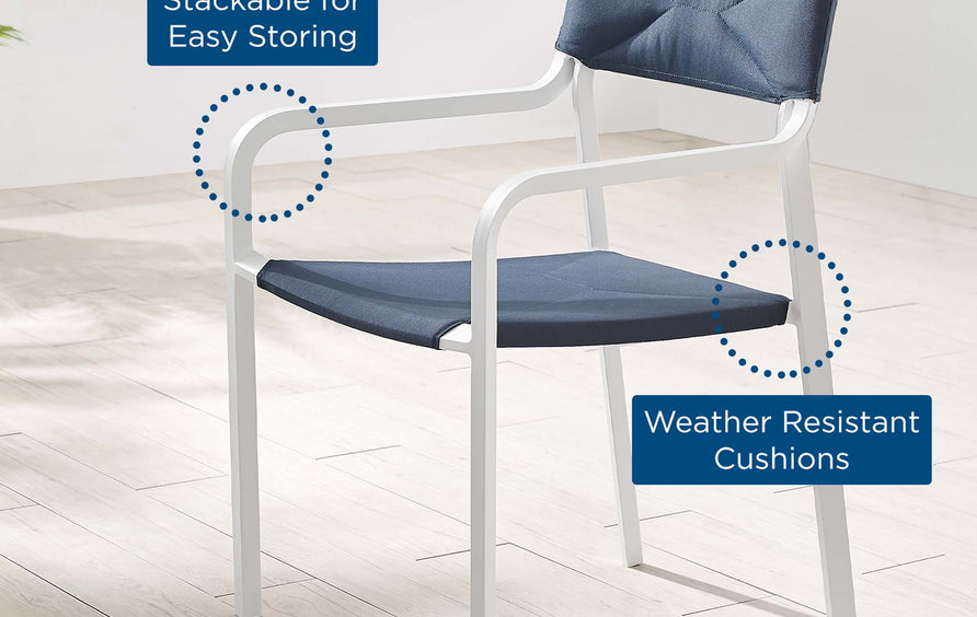Studio Stackable Outdoor Patio Aluminum Dining Armchair in White Navy