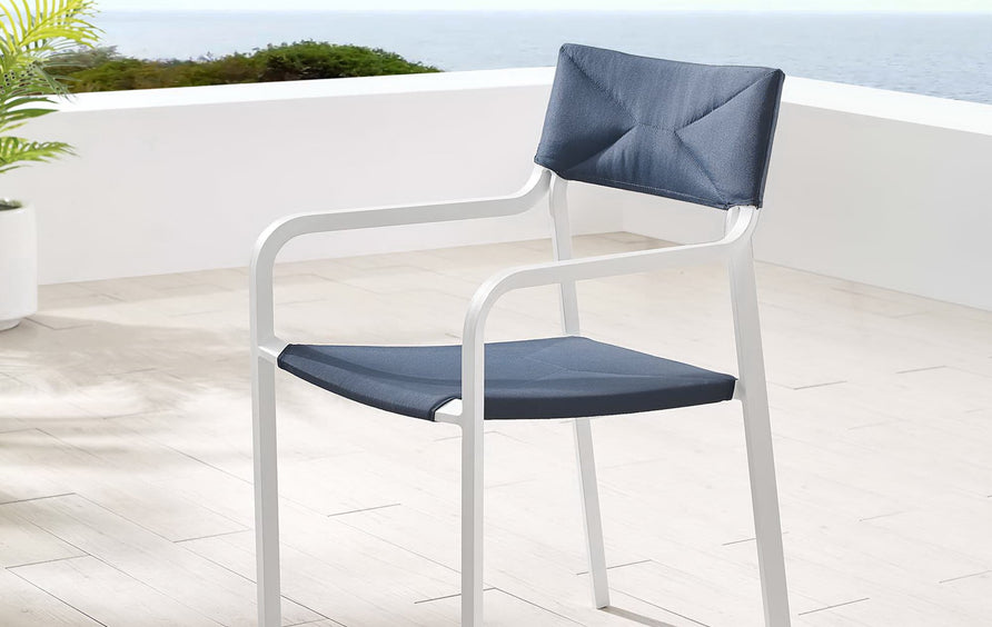 Studio Stackable Outdoor Patio Aluminum Dining Armchair in White Navy