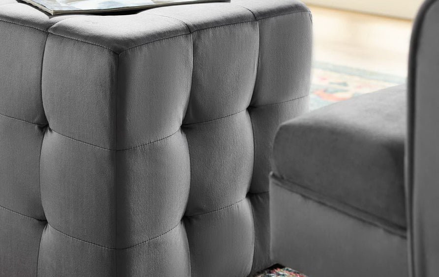 Gorse Tufted Cube Performance Velvet Ottoman in Gray