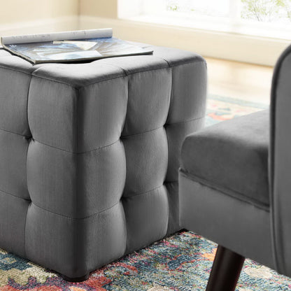 Contour Tufted Cube Performance Velvet Ottoman by Furniture For America