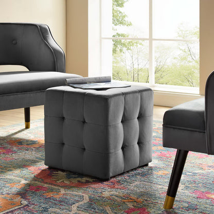 Contour Tufted Cube Performance Velvet Ottoman by Furniture For America