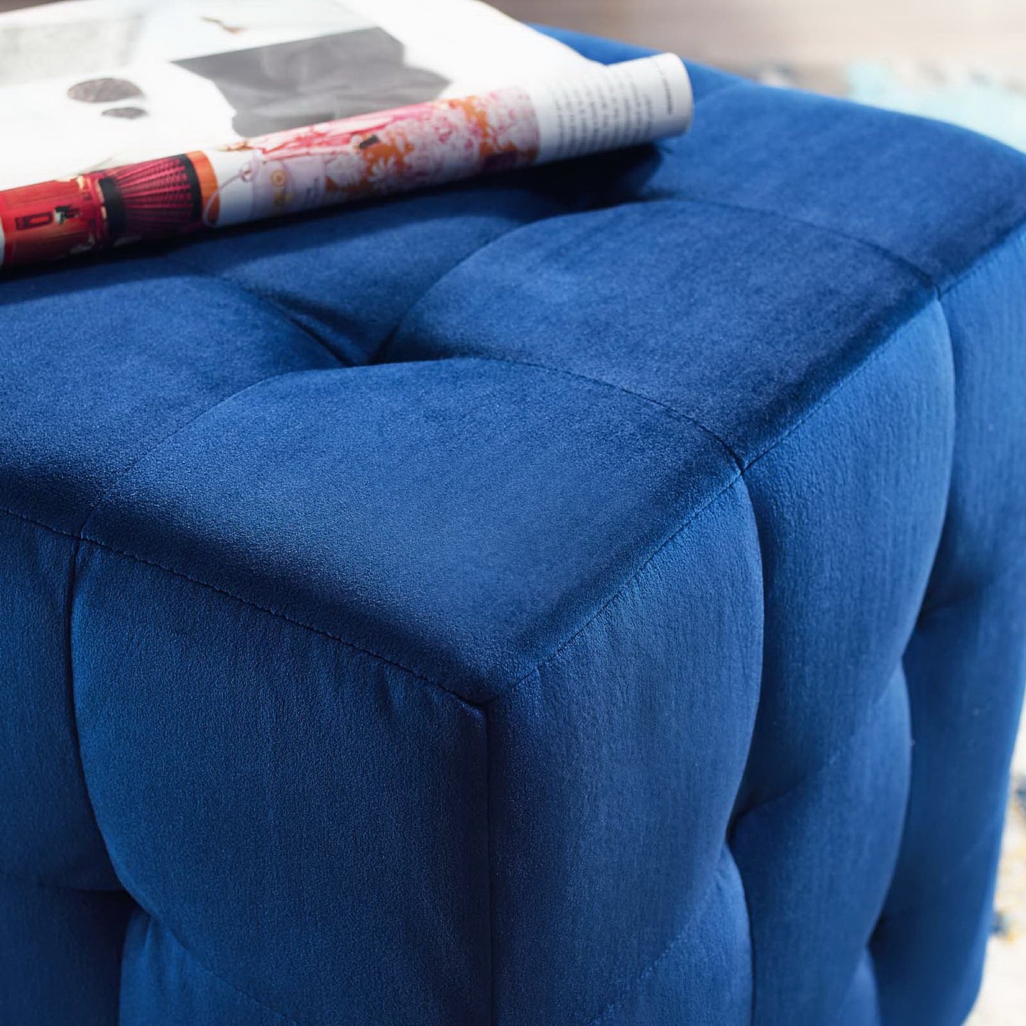 Contour Tufted Cube Performance Velvet Ottoman by Furniture For America