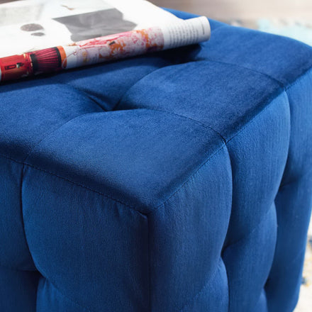 Contour Tufted Cube Performance Velvet Ottoman in Navy