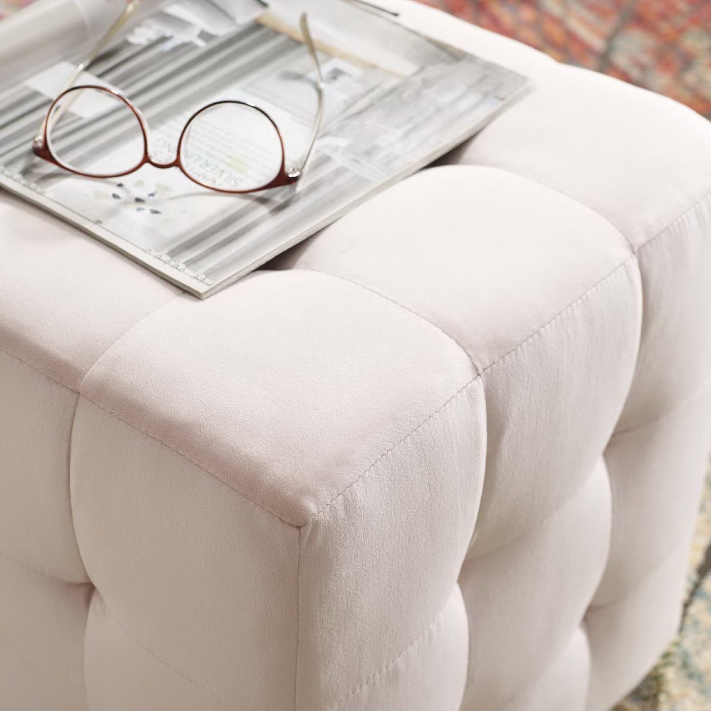Contour Tufted Cube Performance Velvet Ottoman by Furniture For America