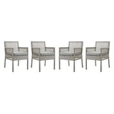 Cinder Outdoor Patio Wicker Rattan Dining Armchair Set of 4 in Gray Gray