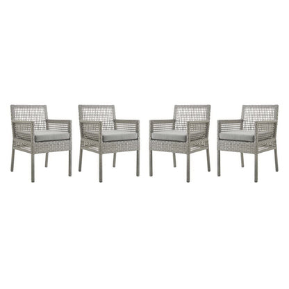 Aura Outdoor Patio Wicker Rattan Dining Armchair Set of 4 by Furniture For America