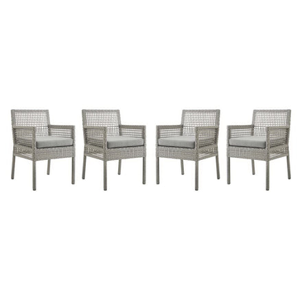 Aura Outdoor Patio Wicker Rattan Dining Armchair Set of 4 in Gray Gray