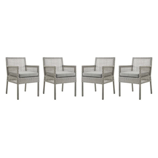 Aura Outdoor Patio Wicker Rattan Dining Armchair Set of 4 by Furniture For America