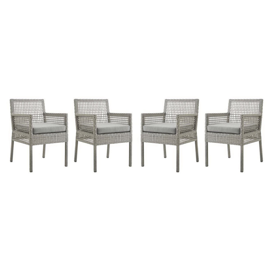 Cinder Outdoor Patio Wicker Rattan Dining Armchair Set of 4 in Gray Gray