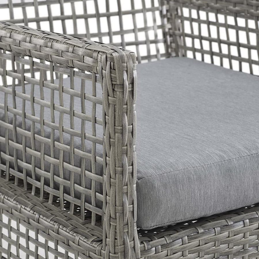 Cinder Outdoor Patio Wicker Rattan Dining Armchair Set of 4 in Gray Gray