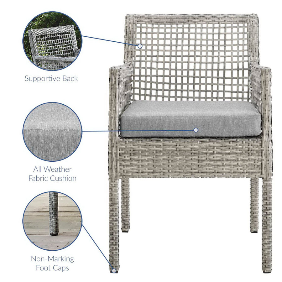 Cinder Outdoor Patio Wicker Rattan Dining Armchair Set of 4 in Gray Gray