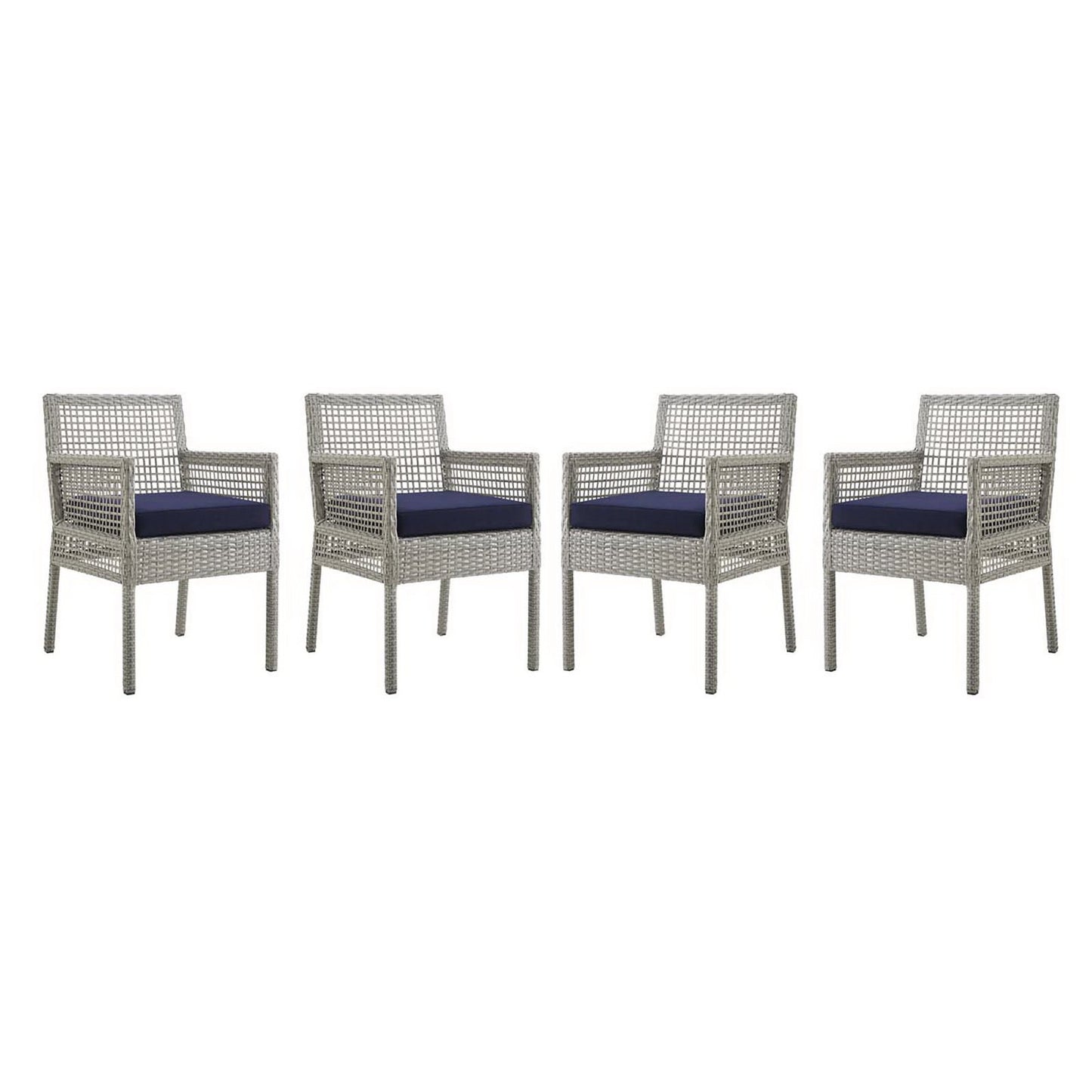 Aura Outdoor Patio Wicker Rattan Dining Armchair Set of 4 by Furniture For America