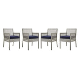 Cinder Outdoor Patio Wicker Rattan Dining Armchair Set of 4 in Gray Navy