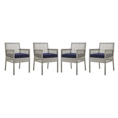 Aura Outdoor Patio Wicker Rattan Dining Armchair Set of 4 by Furniture For America
