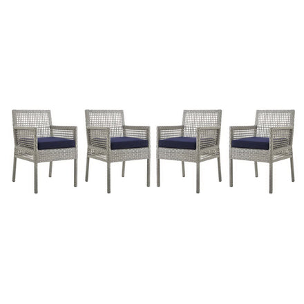Aura Outdoor Patio Wicker Rattan Dining Armchair Set of 4 in Gray Navy