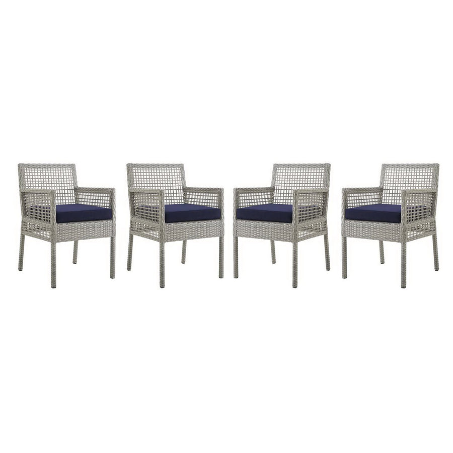 Cinder Outdoor Patio Wicker Rattan Dining Armchair Set of 4 in Gray Navy