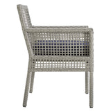 Cinder Outdoor Patio Wicker Rattan Dining Armchair Set of 4 in Gray Navy