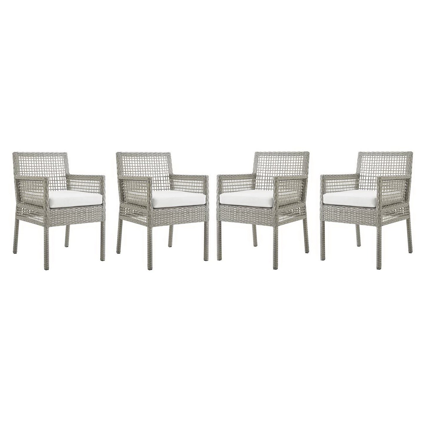 Aura Outdoor Patio Wicker Rattan Dining Armchair Set of 4 by Furniture For America