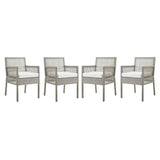 Cinder Outdoor Patio Wicker Rattan Dining Armchair Set of 4 in Gray White